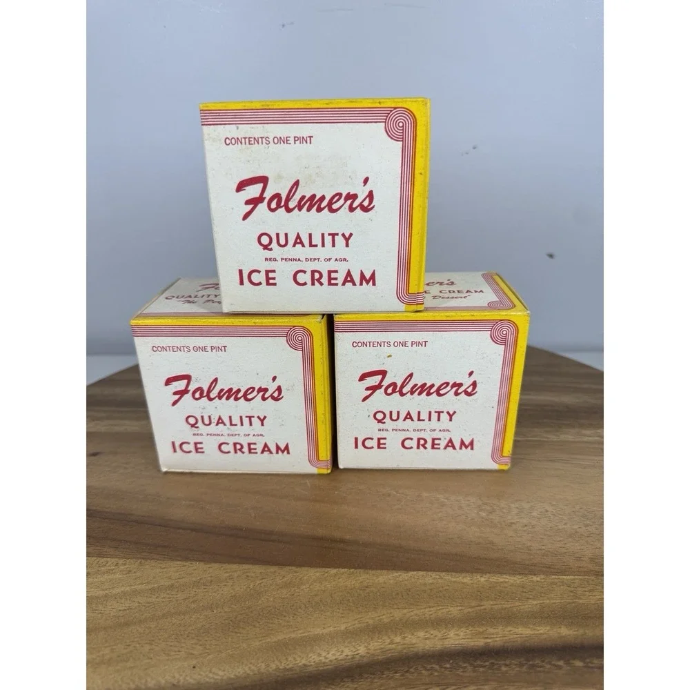 Lot Of 3 Vintage Folmer's Dairy Pint Carton Ice Cream Box Hanover, Pa.
